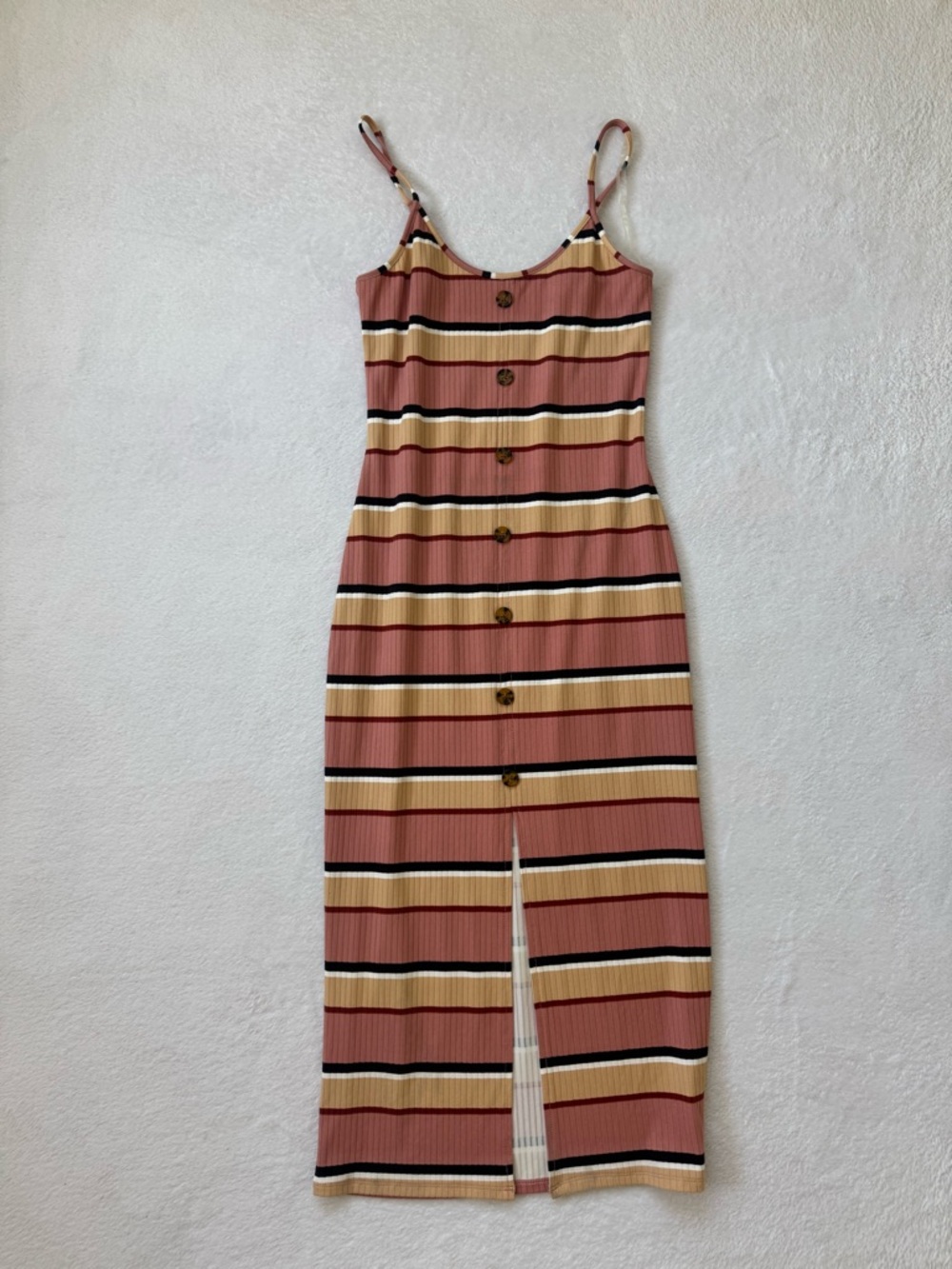No Boundaries Striped Pink & Cream Button-Front Midi Jumpsuit